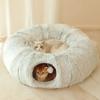 Plush Cats Bed with Tunnel for Indoor Cats, Multifunctional Cat Tunnel Bed with Peephole, Fluffy Donut Cat Beds with Tunnel