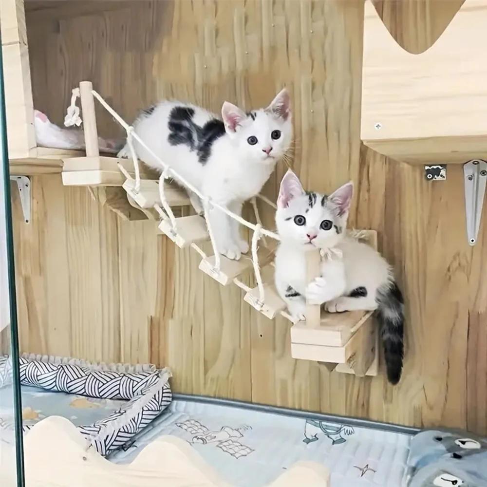 Настенный домик для кошачьего дерева Игрушки из сизалевой веревки для кошек Индивидуальный Высокая игровая площадка из массива дерева Подвесной мост Питомцы Мебель для питомцев