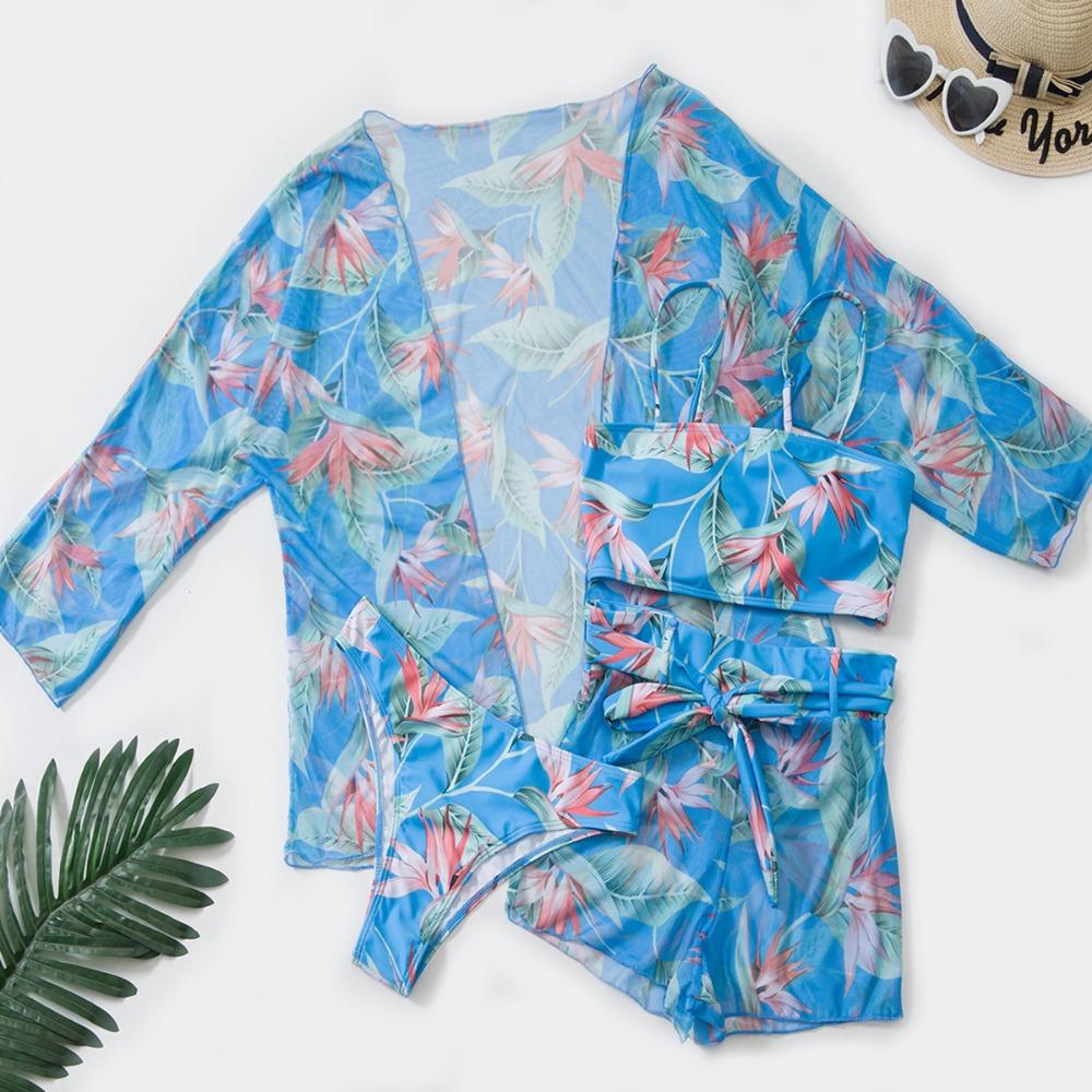 Европейский и американский купальники, женский разделенный костюм-тройка, высокая талия, боксеры с длинными рукавами, бикини