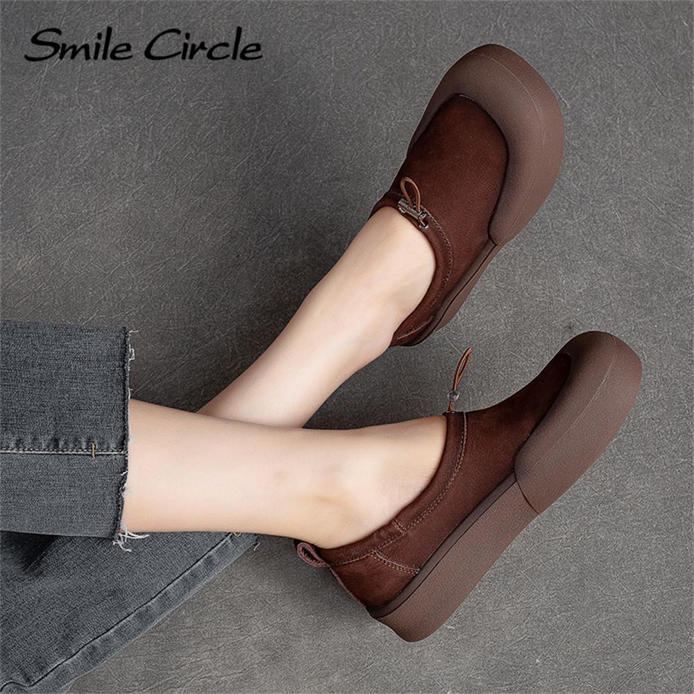Женские туфли на плоской подошве из натуральной кожи, туфли без шнуровки с круглым носком на толстой подошве, модная удобная повседневная обувь