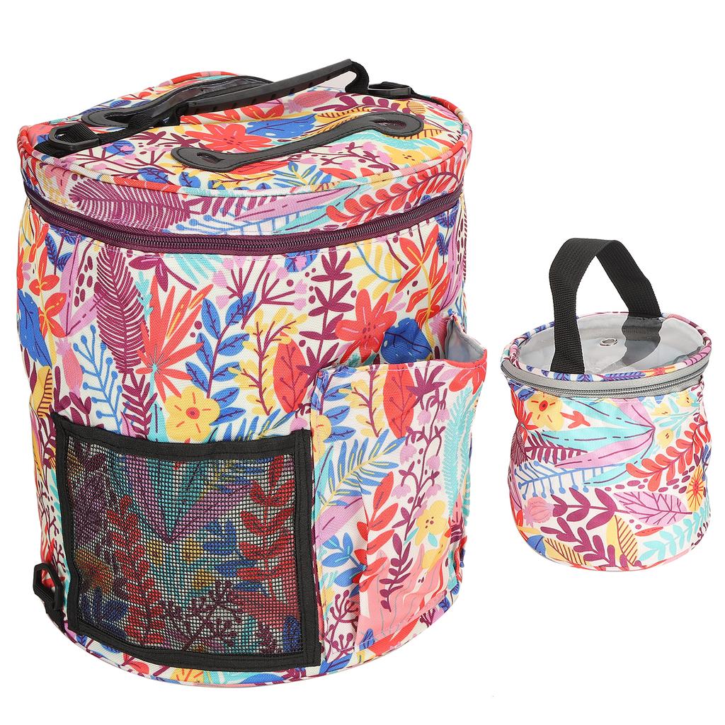 2Pcs Storage Bag 600D Oxford Cloth Printing MultiPocket Hand Strap Cylinder Shape Package(Green