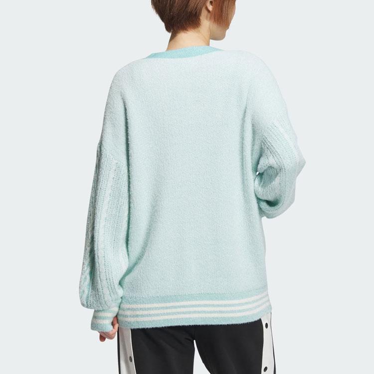 Adidas Originals SS24 V-Day Embroidered Letter Color Block Casual Knit Sweater Women Tops Mint-Green JE8281