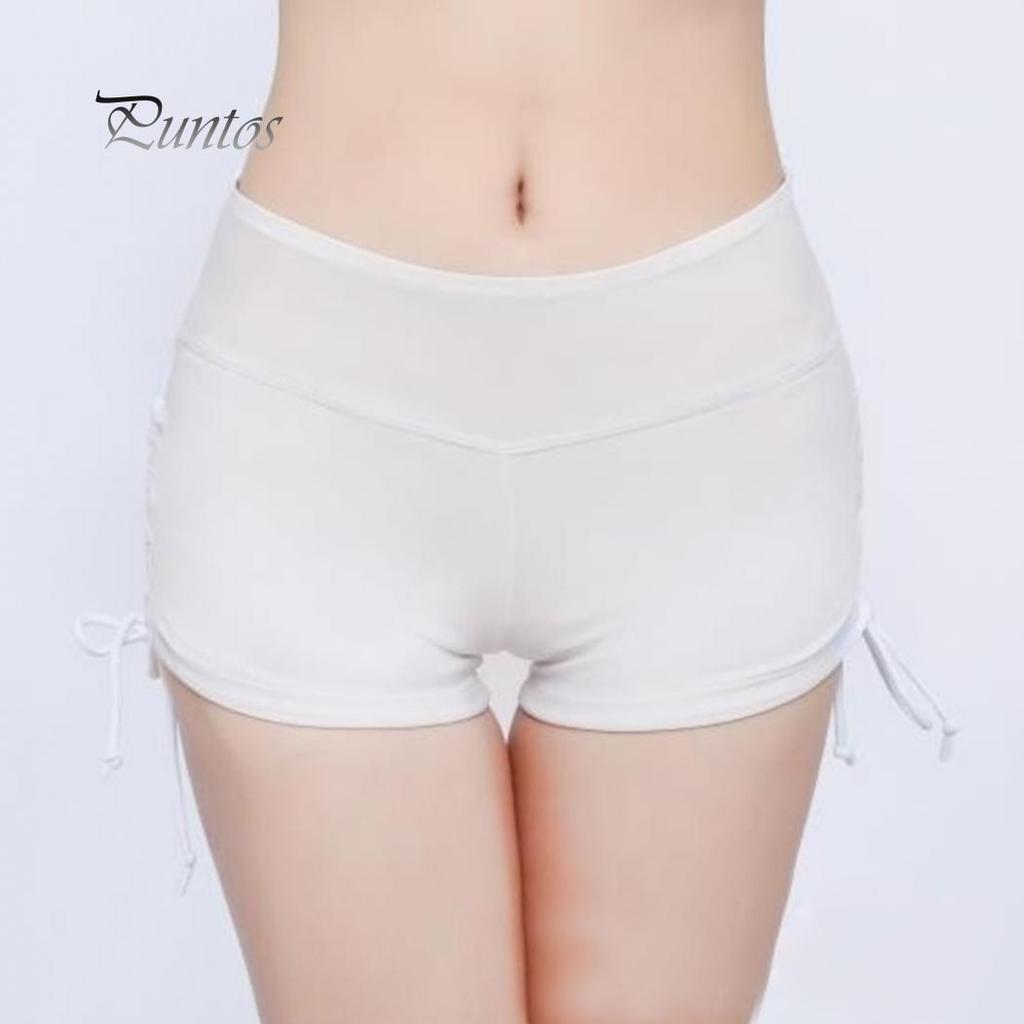 Global Selling Women Solid Color Bikini Bottom Side Pleated Bandage Swim Shorts