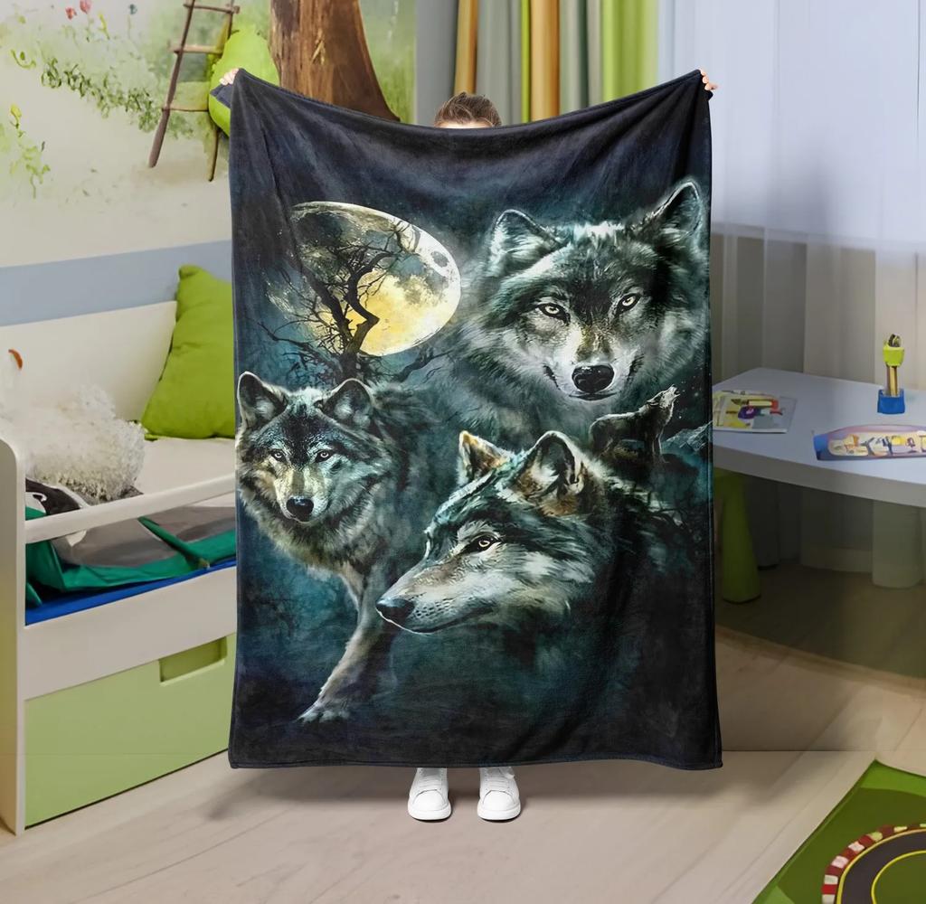 1PC Throw Cute Dinosaur animals theme Flannel Blanket Soft thin Blankets wolfs art for Sofa Bed Car Camp wild animals theme gift