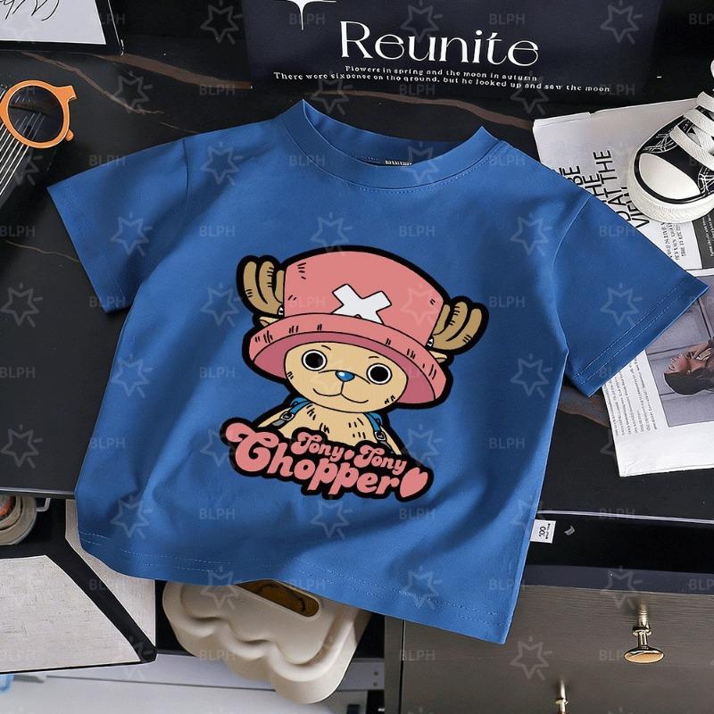 Милая детская футболка с принтом Тони Тони Чоппера из One Piece, Очаровательный дизайн с мультяшным персонажем для мальчиков и девочек, Мягкая хлопковая повседневная футболка
