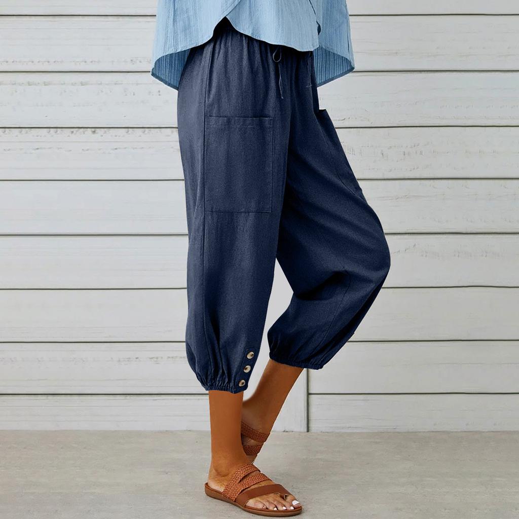 YYFS Women's Fashion Casual Solid Color Print High Waist Trousers Pants & Capris