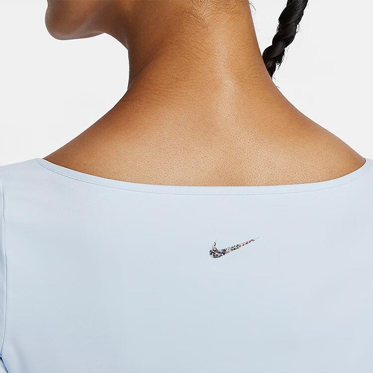 Nike Dri-Fit Yoga Однотонная футболка с круглым вырезом, быстросохнущая, с длинным рукавом, женские топы, фиолетово-синие DQ6035-423