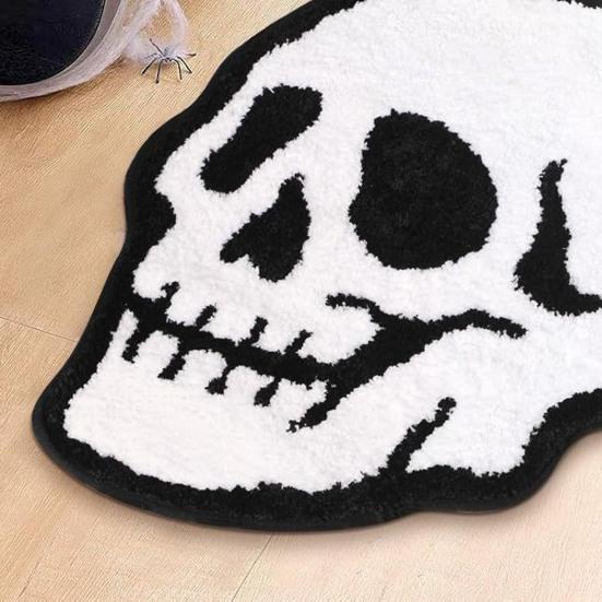 Хэллоуин Приветственный придверный коврик Полукруг Паутина Летучая мышь Череп Тыква Форма Напольный коврик Нескользящий Входной коврик для Парадной двери Крыльца Домашнее украшение