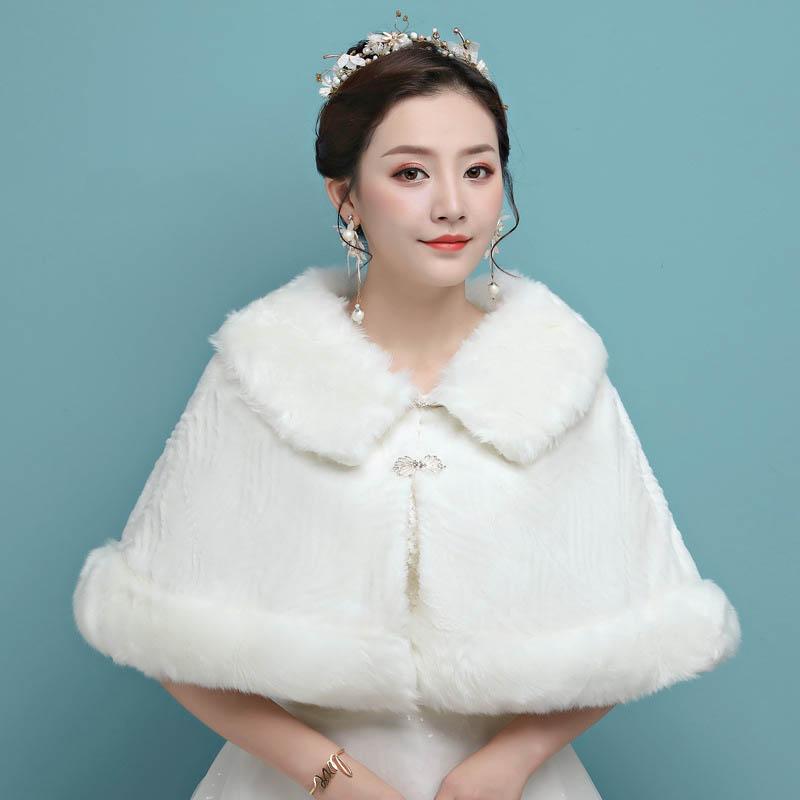 Свадебное вечернее платье с запахом из искусственного меха, болеро, накидка, свадебная шаль