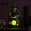 Dark Themed Room Light Halloween Gothic Witch Lantern, Resin Tabletop Decor with Warm Glow, Spooky Centerpiece Porch Lantern for Shelf