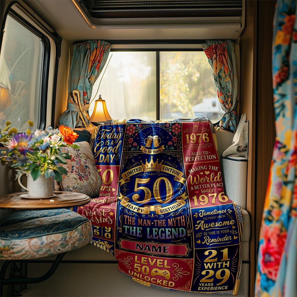 50Th Anniversary Celebration Blanket Personalized Name Soft Comfortable Stylish Blanket Car Blanket Perfect For Travel Camping Outdoor Home Suitable