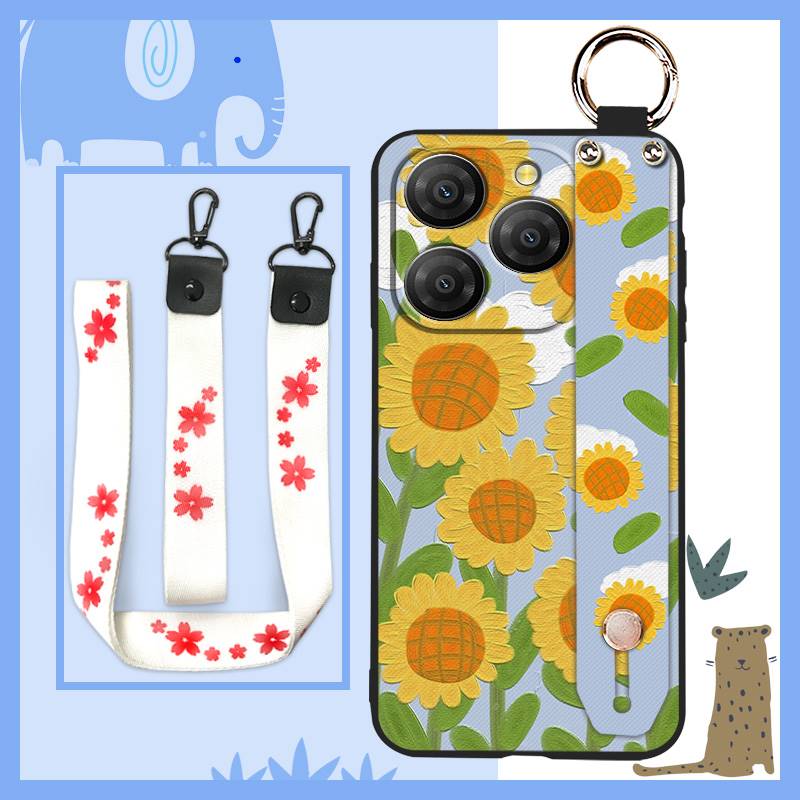 Waterproof Durable Phone Case For Blackview Shark9 5G Soft Case Ring Oil Painting Protective Shockproof Wristband Flower