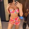 Бикини с цветами, купальник пуш-ап, женский купальник, женский комплект бикини из трех частей с юбкой, бюстгальтер с чашкой, купальный костюм, купальный костюм