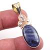 Natural Sodalite Gemstone 925 Solid Sterling Silver Two Tone Pendant 1.75'' I3U55