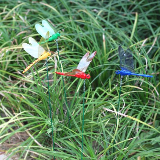 24 шт., 8,5 см, искусственная стрекоза, украшение для садового кола, устойчивое к атмосферным воздействиям, репеллент от мух, имитация шипа стрекозы, открытый длинный столб, 3D орнамент в виде стрекозы
