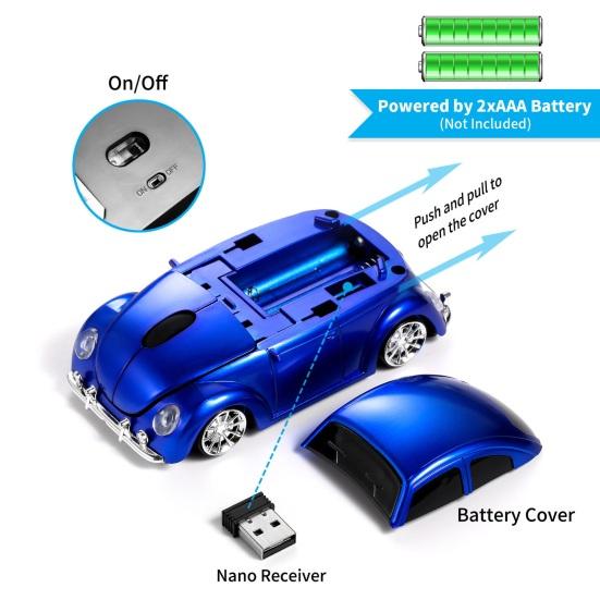 Cartoon Mini Car Wireless Mouse Ergonomics Cozy Grip 1000 DPI Plug-Play Mute Optical Mouse Battery Powered Laptop Tablet Mouse Computer Accessories