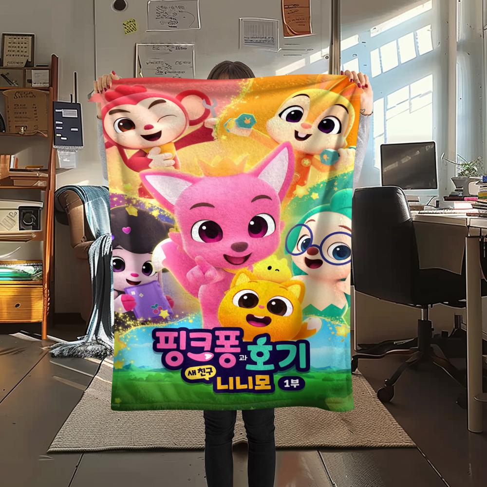 1PC Pinkfong Print Flannel Blanket, High quality Comfortable for All Seasons, Home Decor, Warmth and Comfort, Perfect for Christmas Gifts110