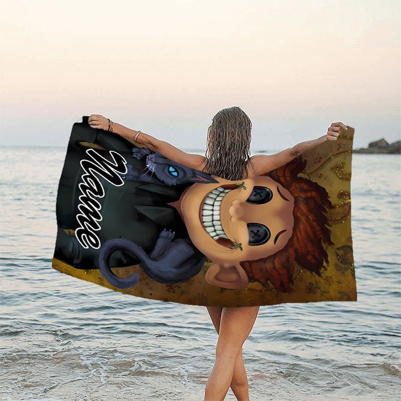 1pc Coraline7 Beach Towel with Custom Name, Beach/Swimming/Bath/Picnic/Camping Towel, Suitable for Seaside Beaches
