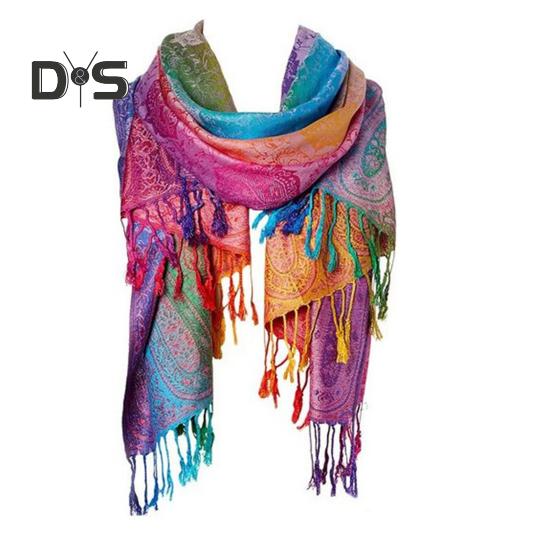 Имитация шерсти шаль Радужный цветной художественный принт шарф-накидка с кисточками Женский пончо шаль одеяло шарф