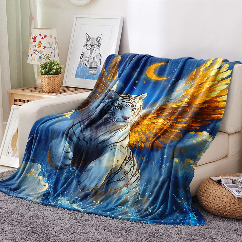 Фланелевое одеяло с принтом белого тигра, Высококачественное, Удобное для всех сезонов, Декор для дома, Тепло и уют, Идеально для рождественских подарков