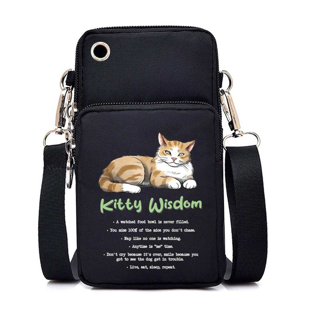 Графическая мини-сумка для телефона, забавная сумка-мессенджер с изображением кота и кофе, маленькая сумка через плечо, женская сумочка