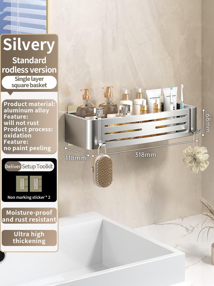 No-Drill Adhesive Style Aluminum Bathroom Shelf Shelves Shampoo Makeup Storage Holder Kitchen Organizer Wall Mounted Rack Access