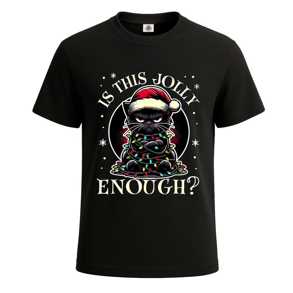 Is This Jolly Enough Black Cat Merry Christmas Tree Men#039;s TShirt joke Tee Top Unisex T-Shirt