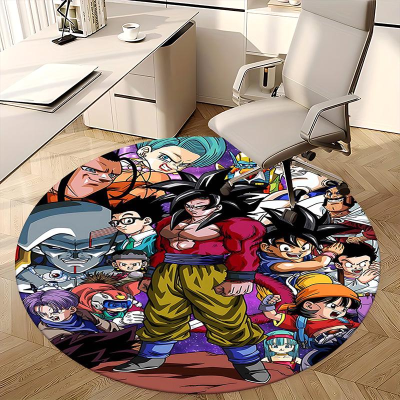 1 шт. Персонажи Dragon Ball Z Аниме Мультяшный Дизайн Круглый Ковер Коврик под Кресло Офиса Нескользящий Ковер Подходит для Домашнего Декора Гостиной Спальни Игровой