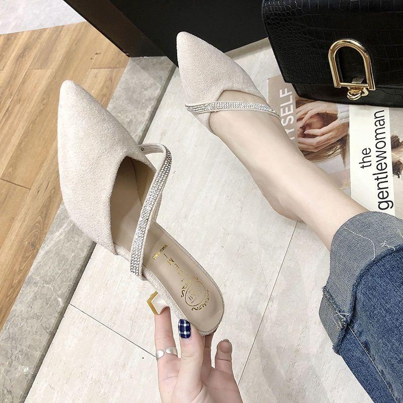 Модные холщовые женские тапочки и женские сандалии Сексуальные туфли на каблуке Черные Кристаллы Тренд 2025 ПВХ Дизайнерские Роскошные Нескользящие Шлепанцы