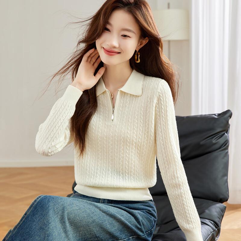 Women's 100% Wool Half-Zip Twist Knit Sweater