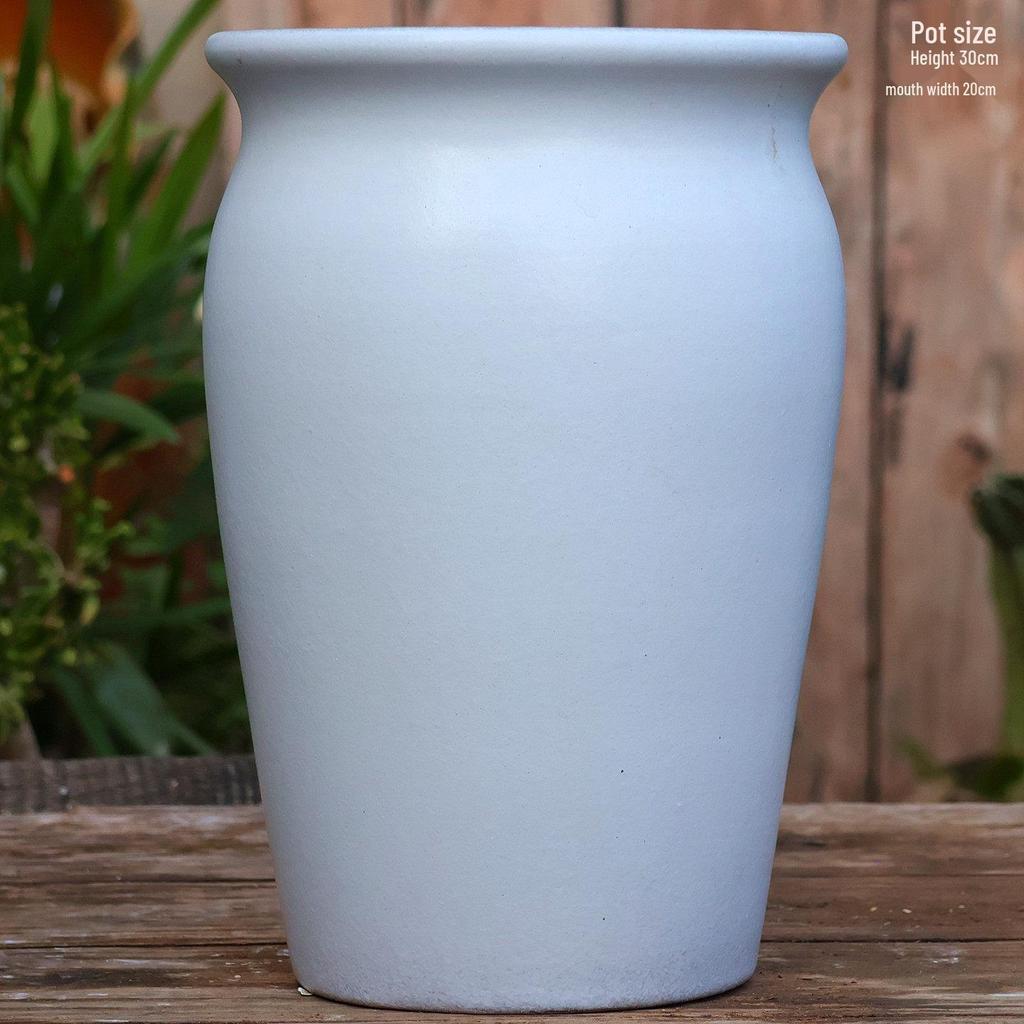 Extra Large Handcrafted Coarse Pottery Wide Mouth Green Ceramic Plant Pot for Home Garden Landscaping.