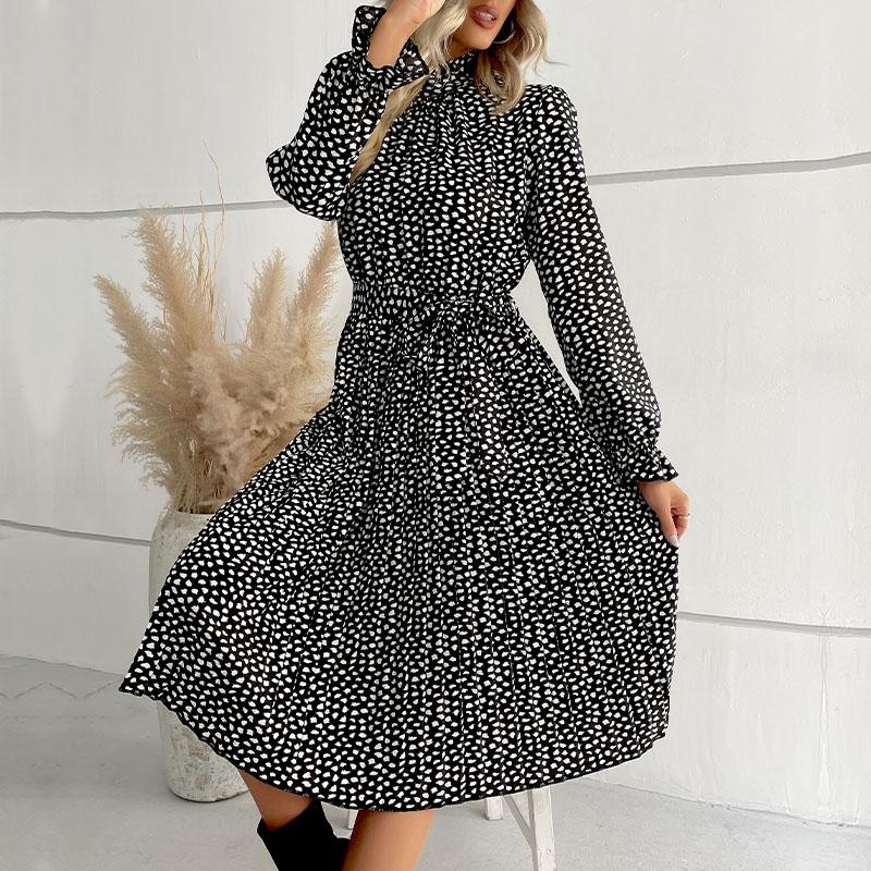 YYFS Женская мода лето весна горошек печати с длинным рукавом половина водолазки повседневные платья