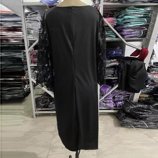 Платье бодикон с круглым вырезом 45720, рукавами, облегающее талию и бедра, с запахом на бедрах, пайетками и прозрачной сеткой