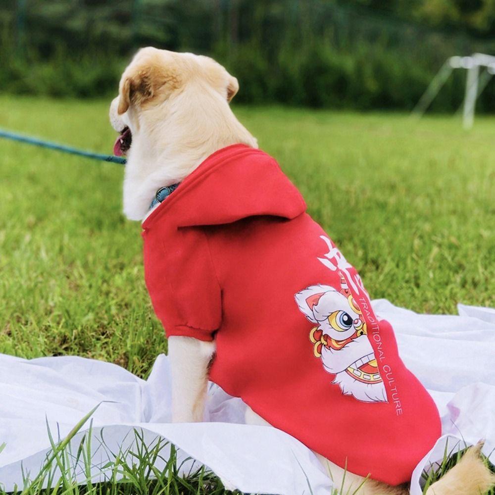 Soft China Dog Clothes Polyester Chinese New Year Dog Costume Pet Winter Hooded Sweater New Year