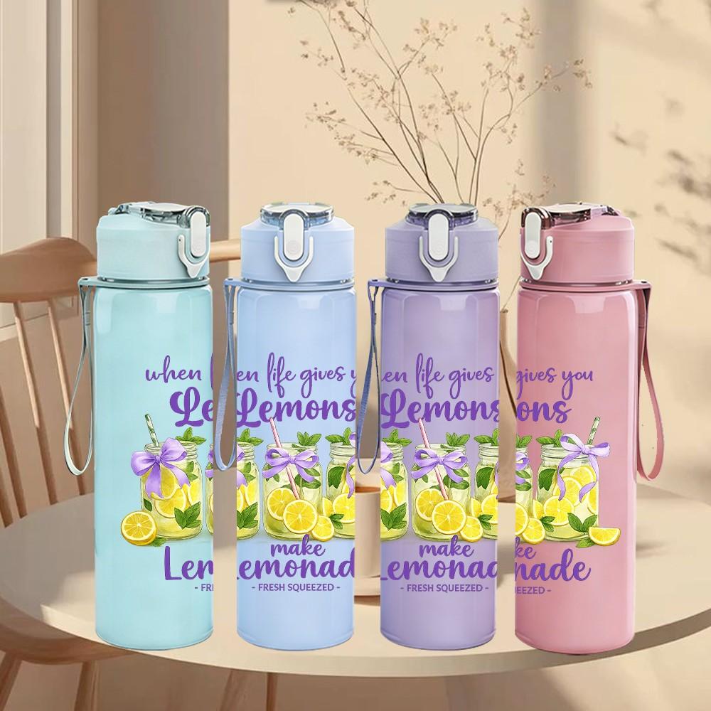 1PC Lemonade Summer Flower Quote Print 750ml Color Plastic Sports Water Bottle Leakproof Flip Straw Lid Suitable for Sports Office Home Use