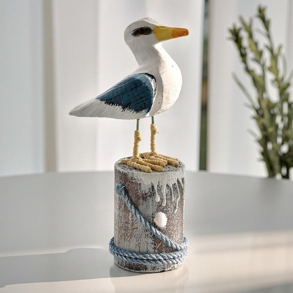 Mediterranean Style Seabird Ornament Vintage Seagull Model Wooden Seagull Craft  Coastal Home
