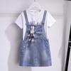 Short-sleeved T-shirt Straps Skirt 2-piece Summer Children Cartoon Short-sleeved White Tee Cute Suit