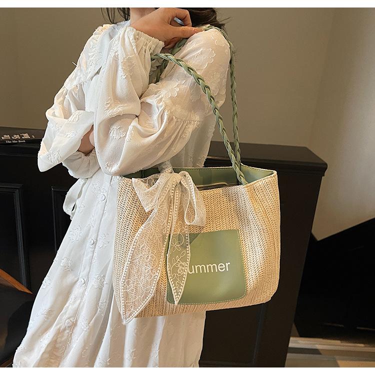 Large-capacity Woven Bag Women's Summer New Simple Shoulder Handbag Commuter Tote Bag