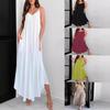 Women's Solid Color Casual Loose Suspender V-neck Long Dress