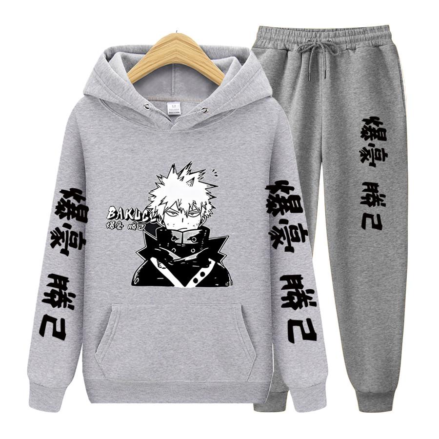 Женский комплект из 2 предметов с длинными рукавами, японское аниме «My Hero Academia Katsuki Bakugo», толстовка с капюшоном, одежда унисекс, толстовка