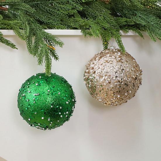 4 Pcs Christmas Ball Ornaments Glitter Sequin Shatterproof Foam Balls Decoration with Faux Pearl for Xmas Wedding Party Holiday Decor