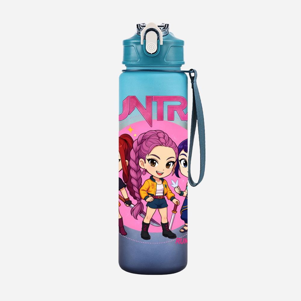 Cartoon K-Pop Demon Hunters Printed 750Ml Water Bottle Large Capacity Drinking Cup Portable Outdoor Sports Water Cup Children Gift