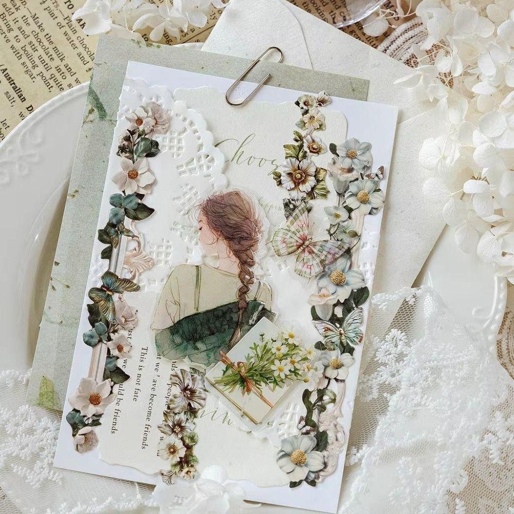 20PCS New Paper Long Floral Stickers Colored DIY Scrapbooking Collage Stationery Decor Journal Frame Sticker Scrapbooking