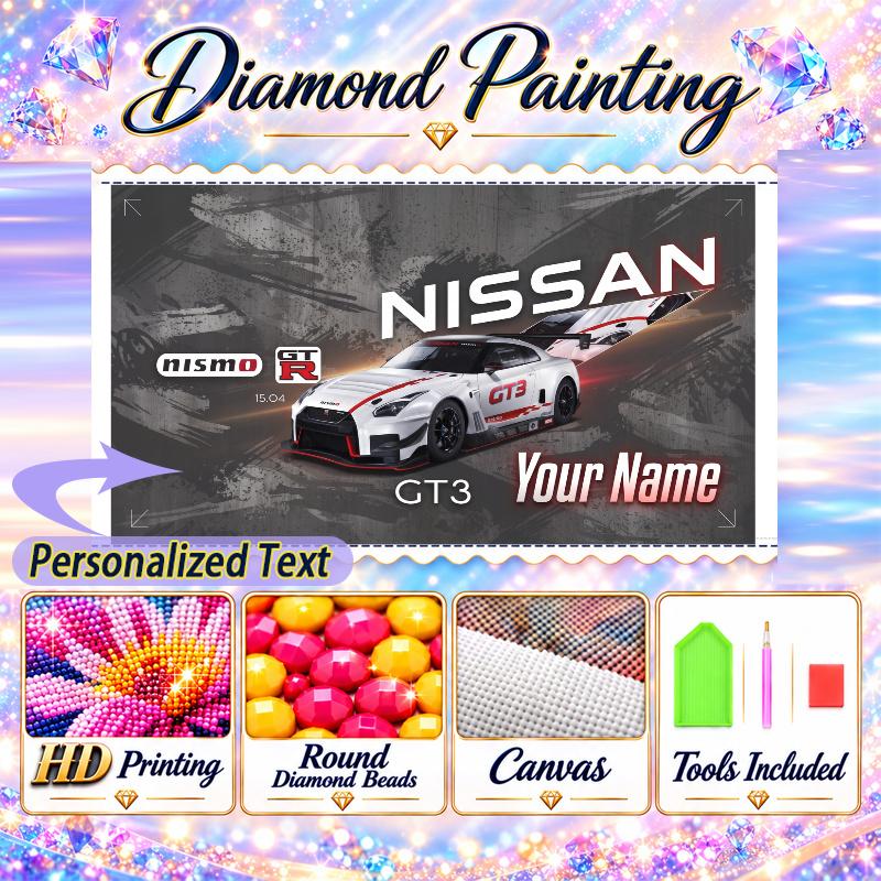 Nissan Nismo 5D DIY Diamond Painting Custom Name Text, Full Drill Rhinestone Mosaic Art Home Gift