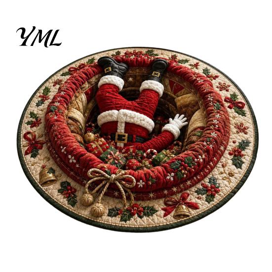 Indoor Festive Area Rug Christmas 3D Rug, Illusion Round Decorative Effect Holiday Carpet Floor Mat, for Home Living Room Decoration Winter Seasonal