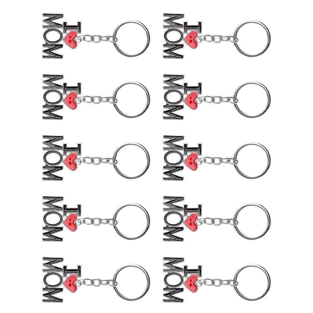 10Pcs Keychain Alloy Material Heart Pendant Family Birthday Present Key Ring DecorationMOM