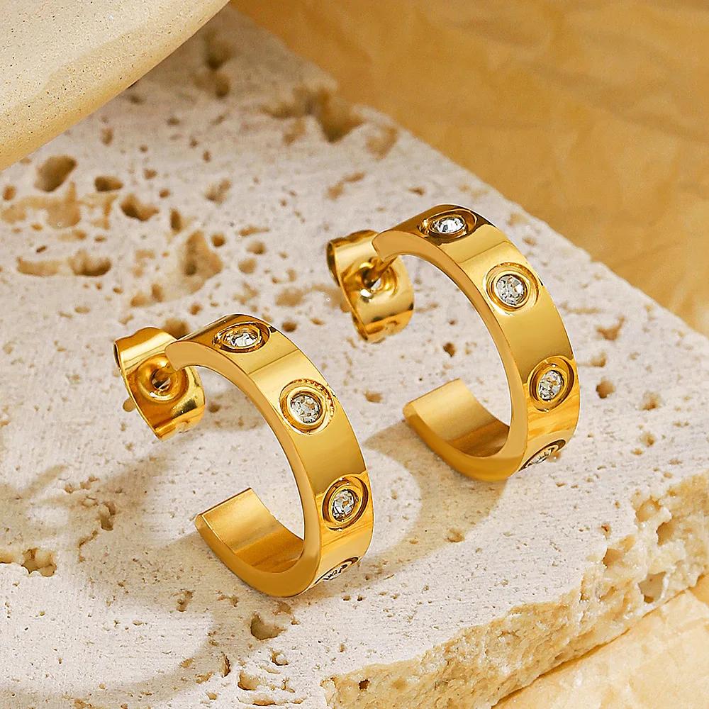 Серьги из нержавеющей стали для женщин Роскошные кристальные серьги Золотистый цвет Серьги из нержавеющей стали Минималистичные Минималистичные Хип-хоп Праздник