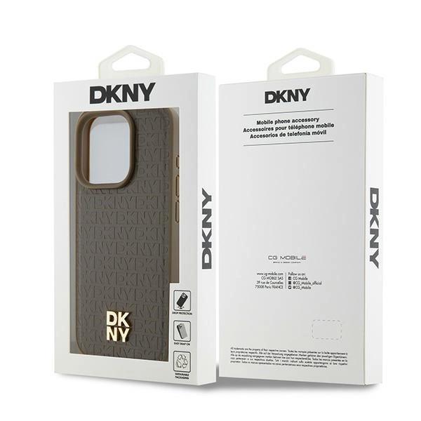 Dkny Leather Pattern Metal Logo Magsafe Case For Iphone 14 Pro Max - Brown