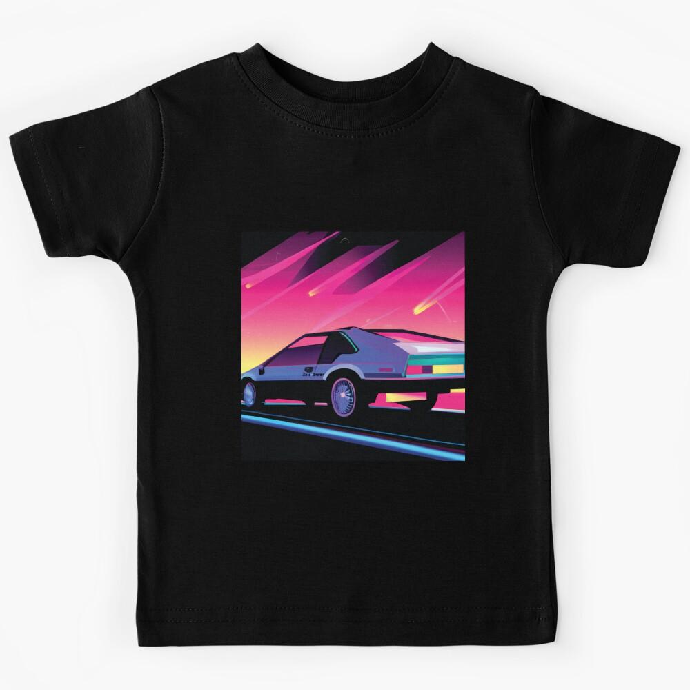 Retro Car on Street at Night (neon) Kids T-Shirt