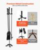 Fireplace Tool Set, 4 PCS Fire Tool Set and Holder with Three-Prong Stand, Ash Shovel, Brush, Fire Place Poker, Wrought Iron Fireplace Accessories for